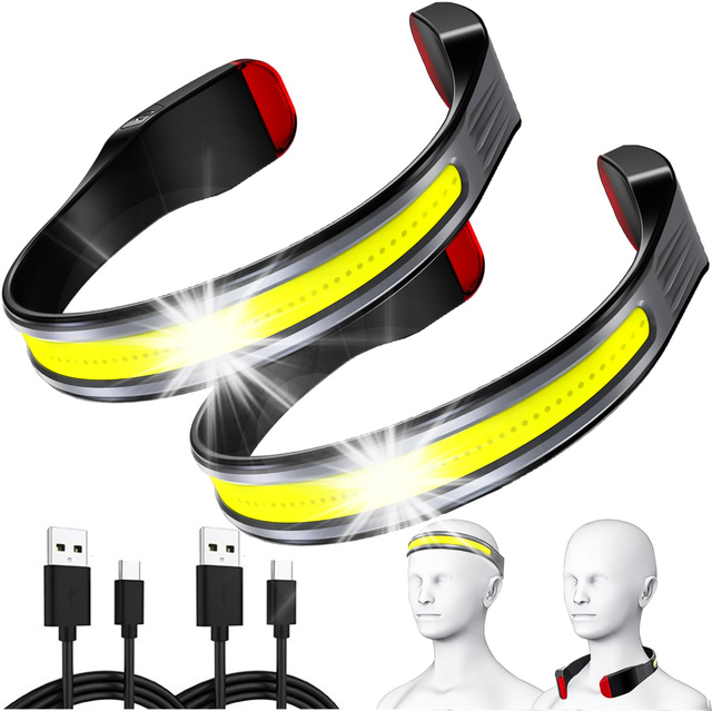 2x Latarka czołówka lampka LED COB do biegania na rower mocna akumulator USB Typ C czołowa Alogy na czoło IPX4 czarna