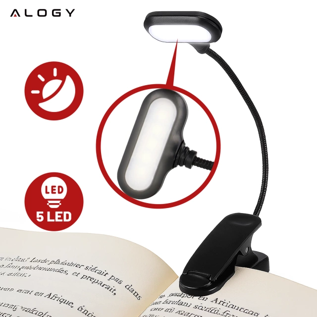 Lampa biurkowa Alogy LED z klipsem Bezprzewodowa do czytania Czarna
