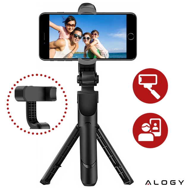 Selfie stick statyw Tripod uchwyt na telefon Alogy Trójnóg kijek do zdjęć selfie pilot Bluetooth 360 Czarny