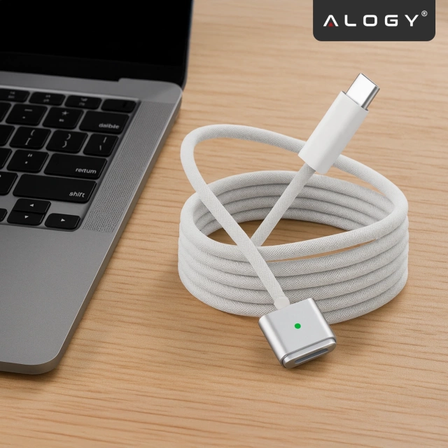Kabel zasilający USB-C do MagSafe 3 – szybkie ładowanie 140W, przewód 2 m, do Apple MacBook, wytrzymały i bezpieczny – Alogy PowerLink™ Biały