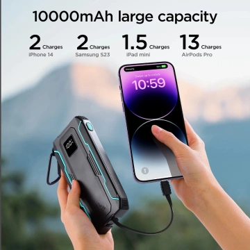 Joyroom 10000 mAh 22,5 W Powerbank mit USB-C- und Lightning-Kabel Schwarz