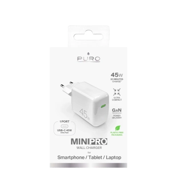 Ładowarka Puro Super Mini 45W PD GaN USB-C – biała
