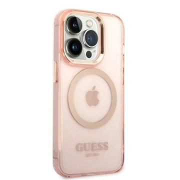 Etui Guess GUHMP14LHTCMP für Apple iPhone 14 Pro 6,1" różowy/pink Hard Case Gold Outline Translucent MagSafe