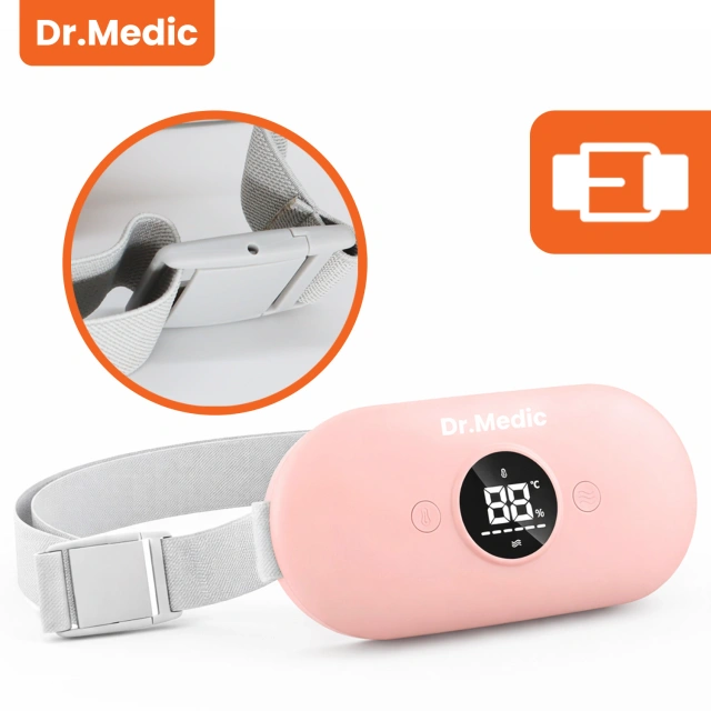 Pas Grzejący z Masażerem na okres i plecy - przeciwbólowy, ciepło + wibracje, 6 poziomów intensywności, akumulator 1800 mAh - Dr.Medic ThermoPulse™ Różowy