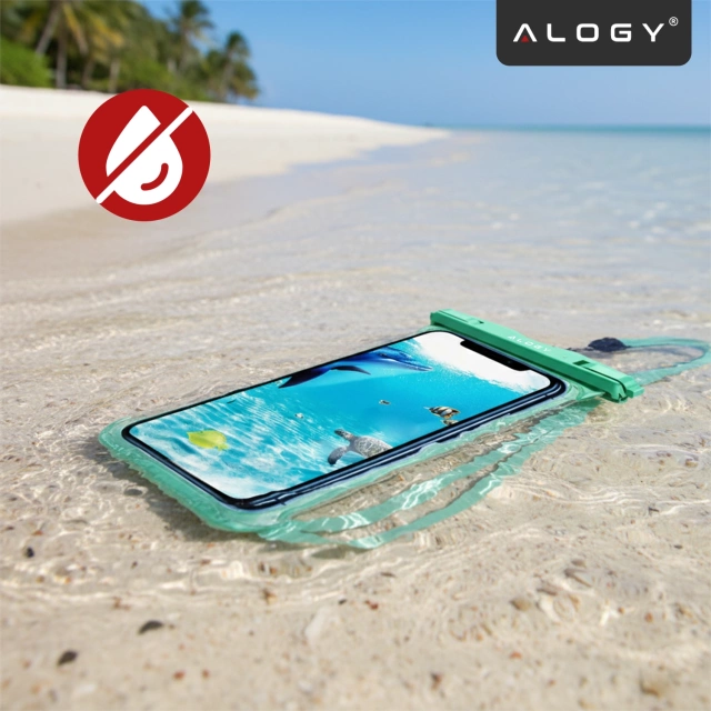 Etui Wodoodporne Uniwersalne IPX8 do Telefonów do 6.5", Wodoszczelna Ochrona na Plażę, Basen i Kajak, Dotykowy Front i Pasek na Szyję, Alogy HydroShield™ – Zielone