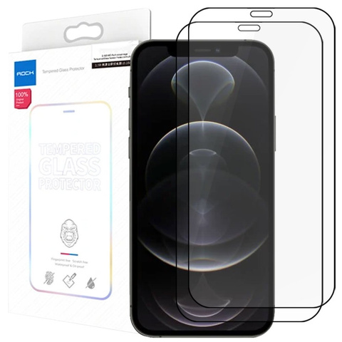 Gehärtetes Glas Full Glue x2 Rock für Apple iPhone 12/12 Pro schwarz