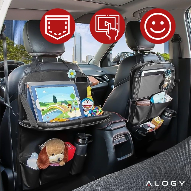 Organizer do samochodu auta podróżny stolik ochraniacz na fotel samochodowy tył oparcie siedzenie Alogy Czarny