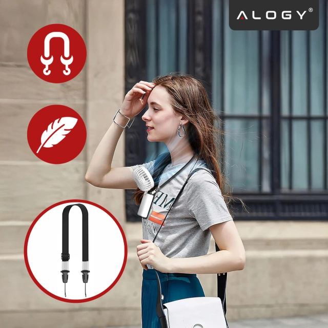 Wentylator Wiatrak Ręczny Bezprzewodowy, Przenośny i Biurkowy, z Uchwytem na Telefon, Ładowanie USB-C, Bateria 18650, Alogy CoolBreeze™ – Biały