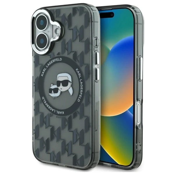 Karl Lagerfeld Hülle für iPhone 16 6,1" Schwarz MagSafe IML Monogramm Karl