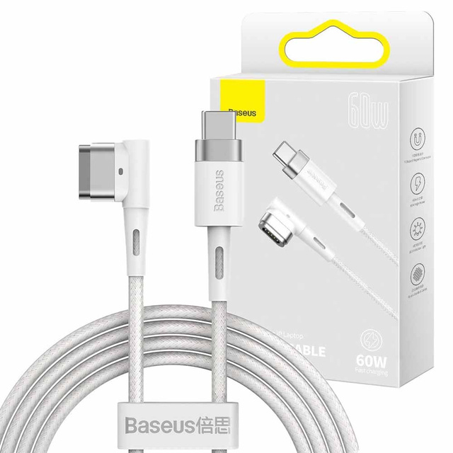 Baseus Zinc Magnetic USB-C Typ C 2 m magnetisches abgewinkeltes Kabel für MagSafe 60 W Weiß
