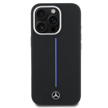 Mercedes Hülle für iPhone 16 Pro Max 6,9" Hardcase Silikon Blue Stripe MagSafe Schwarz
