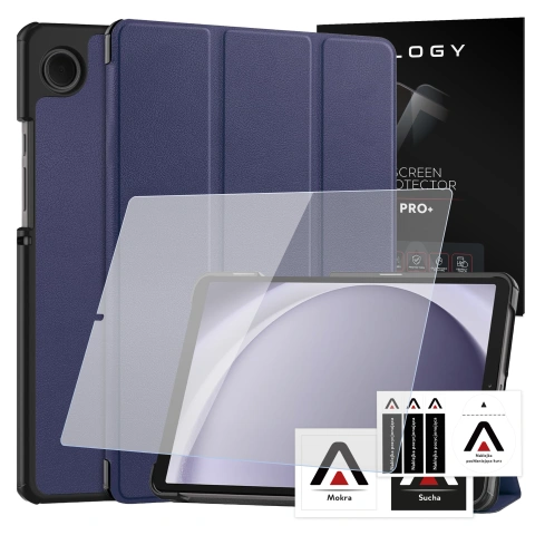 Etui do Samsung Galaxy Tab A9 2023 8.7" X110 / X115 obudowa na tablet Case Alogy Book Cover Granatowe + Szkło