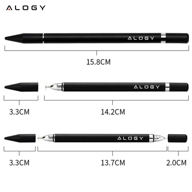 Rysik 2w1 Alogy dotykowy pojemnościowy do ekranu telefonu tabletu z długopisem Czarny