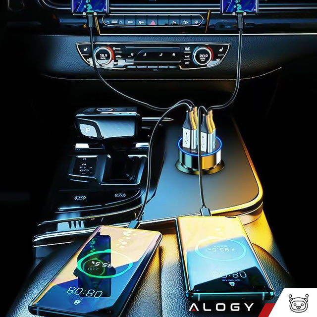 Ładowarka samochodowa 4x USB QC 3.0 + USB C PD 20W LED szybka mocna 250W do telefonu Alogy Car czarna