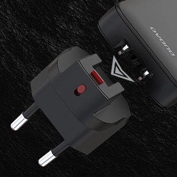 GaN Dudao 65W USB-C/USB-A PD EU/US Reise-Wandladegerät – Schwarz