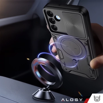 Schutzhülle für Samsung Galaxy S25, gepanzerte Slide-Hülle mit Ringkameraschutz, Alogy CamGuard Pro, schwarz