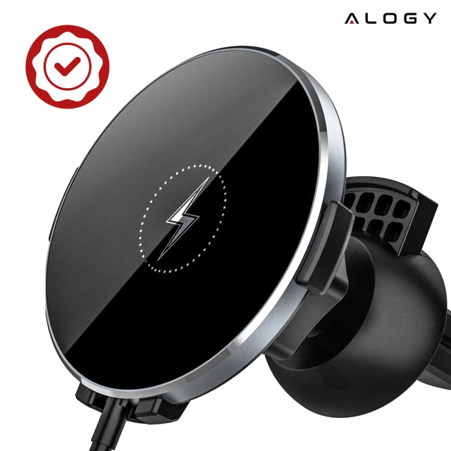 Uchwyt samochodowy 2w1 z ładowarką indukcyjna Alogy Airvent MagSafe QI Charger do MagSafe 15W do kratki Czarny