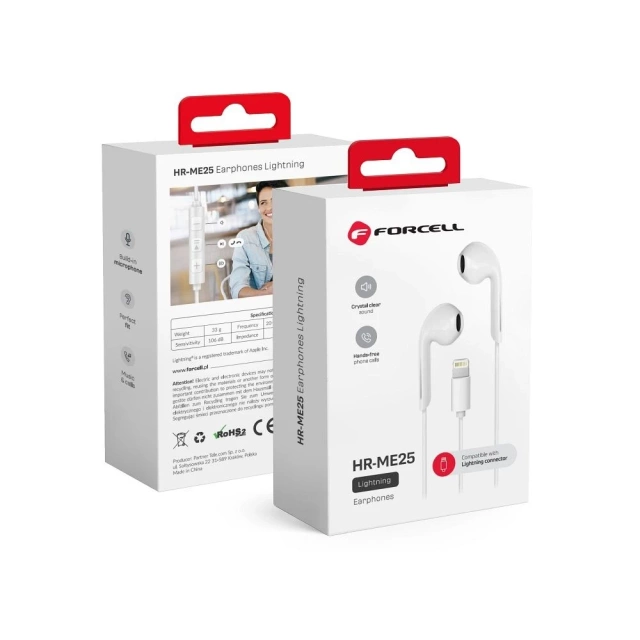Słuchawki bezprzewodowe douszne Forcell F-Audio HR-ME25 Lightning do Apple białe