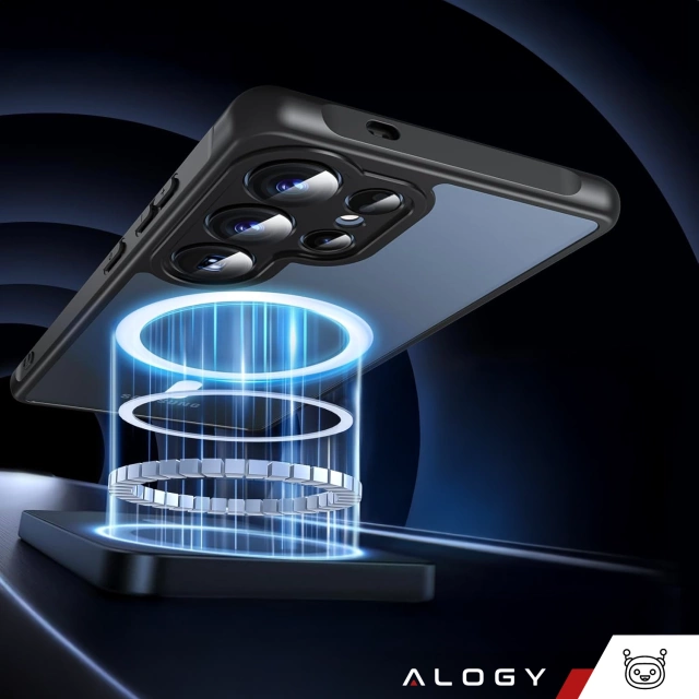 Etui do Samsung Galaxy S25 Ultra obudowa ochronna na telefon Alogy Matte HybridMag™️ Case do MagSafe Matowe Czarne + Szkło Hartowane