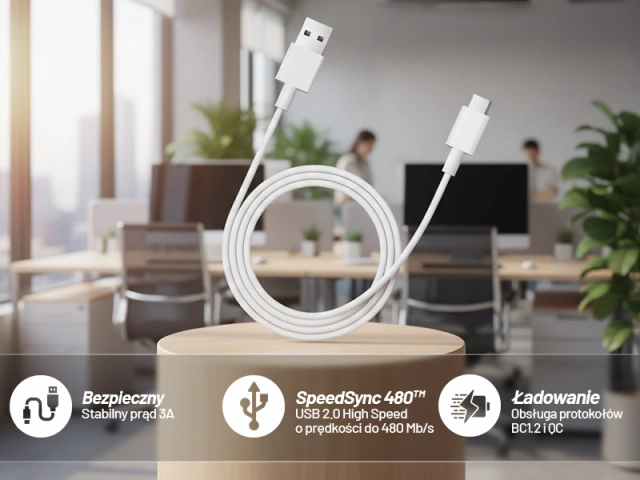 Kabel Xiaomi USB-A do USB-C 1 m – szybkie ładowanie 3A 60W, transfer danych, Quick Charge, oryginalny przewód Type-C do smartfonów i tabletów – Biały