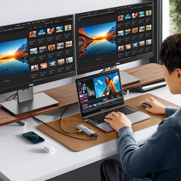 Adapter Ugreen CM498 USB-C HDMI VGA RJ45 USB-A SD PD 100W Hub 9w1 Szary