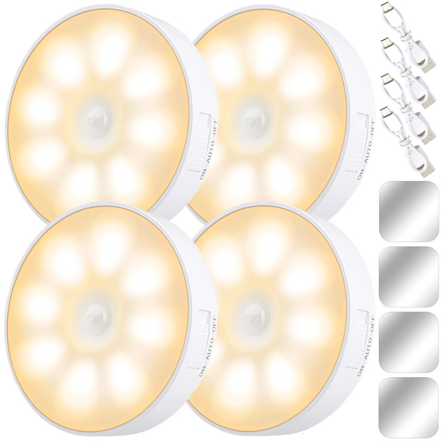 4x Lampka lampa LED czujnik ruchu zmierzchu nocna Alogy Sensor Light Bezprzewodowa oświetlenie meblowe Światło ciepłe 3000k