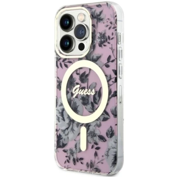 Guess GUHMP14LHCFWSP Handyhülle für Apple iPhone 14 Pro 6.1" pink/pink Hardcase Flower MagSafe