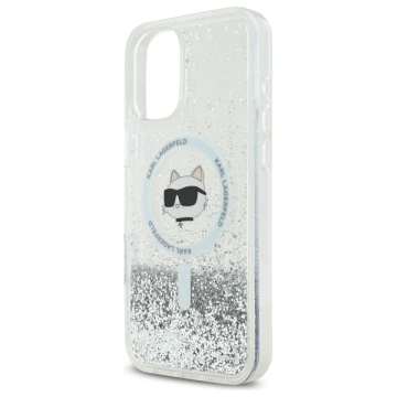 Etui Karl Lagerfeld do iPhone 16 6.1" Magsafe Hardcase Transparent Liquid Glitter Choupette Head 