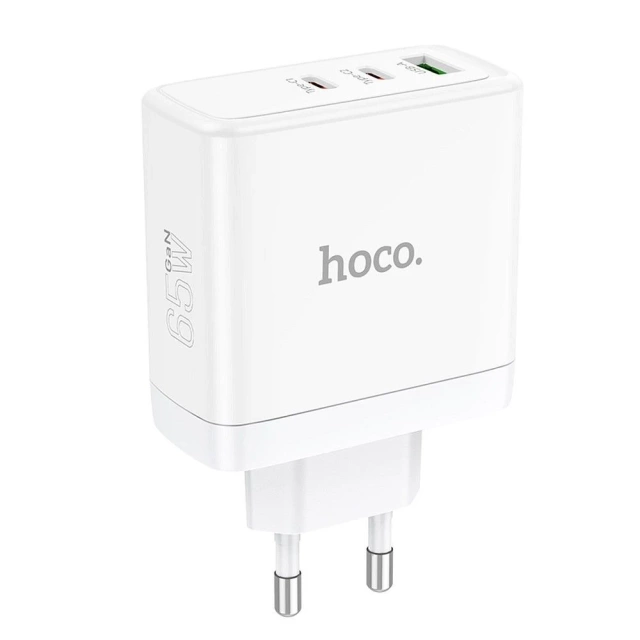 Ładowarka sieciowa HOCO 2 x Typ C + USB A QC PD 65W GaN Biała