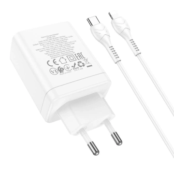 HOCO Wandladegerät 2 x Typ C USB A Kabel Typ C zu Lightning PD QC3.0 3A 35W Weiß