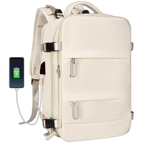 Damen-Reise-Laptop-Rucksack für Koffer, Gepäck, Flugzeug, Arbeit, Schule, 45 x 30 x 20 cm, Alogy Beige