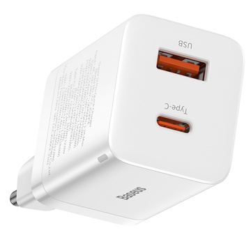 Baseus Super Si Pro Schnellladegerät USB USB-C QC 3.0 PD 30W Weißes Wandladegerät