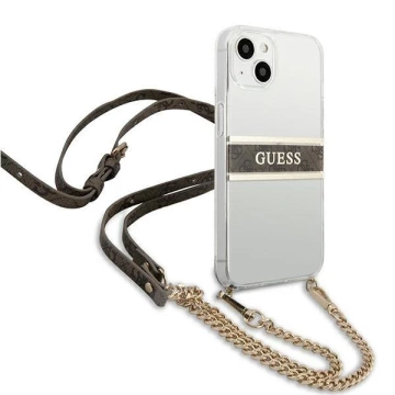 Guess GUHCP13SKC4GBGO iPhone 13 mini 5,4" Transparentes Hardcase 4G Brown Strap Gold Chain