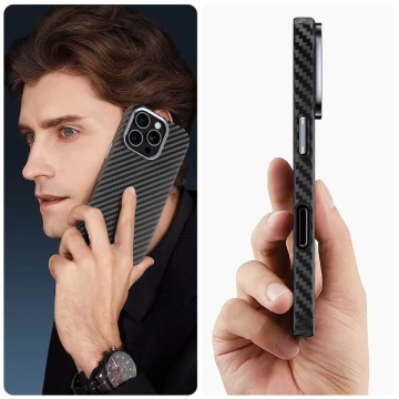Hülle MagSafe Tech-Protect Ion Carbon iPhone 16 Pro Max Czarny/Srebrn