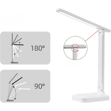 LED-Schreibtisch-Nachtlicht, Lese-Schreibtischlampe, Touch-verstellbar, 3 Modi, kabelloses USB-Kabel, Weiß
