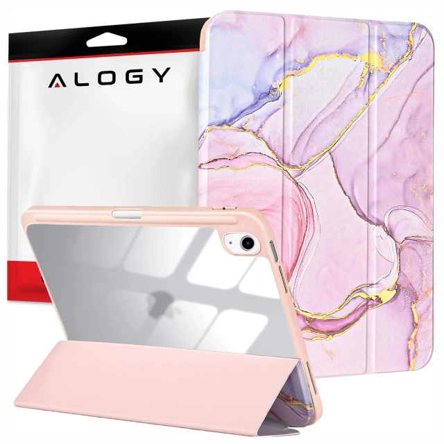 Etui Ochronne do Apple iPad 10.9" 10 Gen 2022 / iPad 11" A16 11 Gen 2025 Hybrydowe z Miejscem na Rysik, Składana Okładka z Funkcją Podstawki 2w1, Alogy HybridBook™ Case – Marble Pink