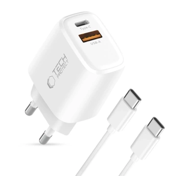 Ładowarka Tech-Protect NCA30 30W 2xUSB PD QC3.0 + Kabel USB-C