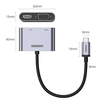 Adapter Ugreen CM162 USB-C HDMI VGA USB-A 3.0 PD 100W 4K Szary