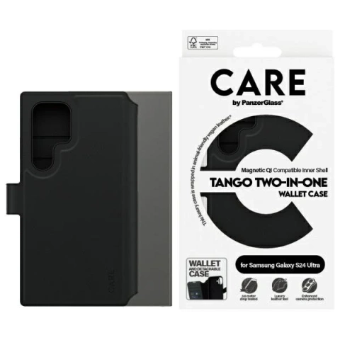 Hülle für Samsung Galaxy S24 Ultra CARE von PanzerGlass Feature Tango Wallet 2in1 Schwarz