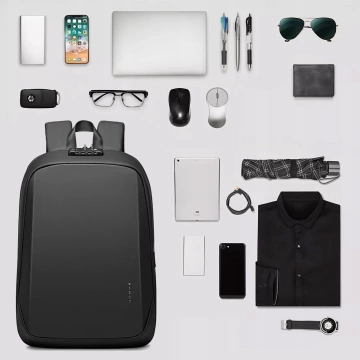 Bange Wasserdichter Rucksack für 15,6-Zoll-Laptop, Reisen, 47 x 30 x 12,5 cm, für Arbeit, Schule, Flugzeug, Herren und Damen, USB, Diebstahlschutz, TSA-Code, Schwarz