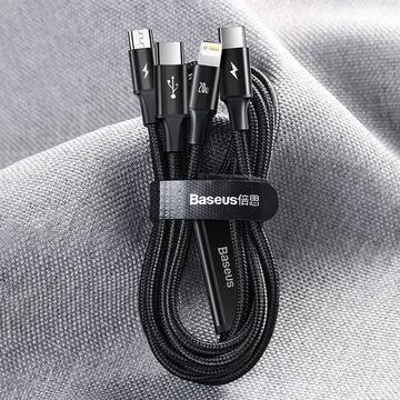 Kabel 3w1 Baseus Rapid Series USB-C für Micro-USB Lightning USB-C PD 20W 1,5m Czarny