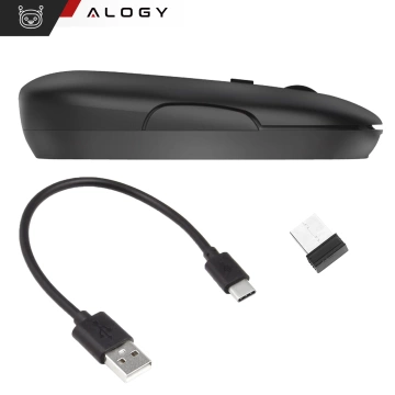 Alogy kabellose Maus, kleine ergonomische Maus für Laptop, PC, Bluetooth, 2,4 GHz, leise, Schwarz