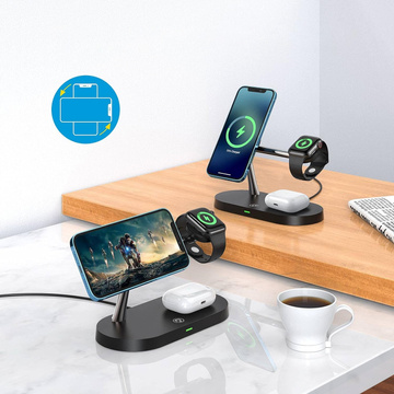 Qi Mag Safe 15W induktives Ladegerät für iPhone Apple Watch AirPods kabellose 5-in-1-Dockingstation Schwarz