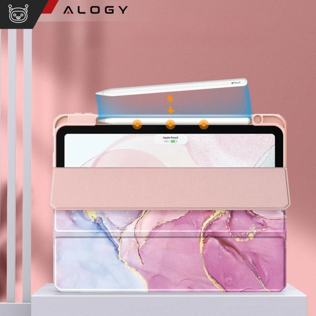 Etui hybrydowe z miejscem na rysik do Apple iPad Air 11" (2024,2025) / Air 10.9" (2020,2022) / Pro 11 (2018) Alogy Hybrid Book Cover Case Marble Różowe