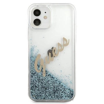 Guess GUHCP12SGLVSBL iPhone 12 mini 5,4" niebieski/blaue Hardcase Glitter Vintage Script