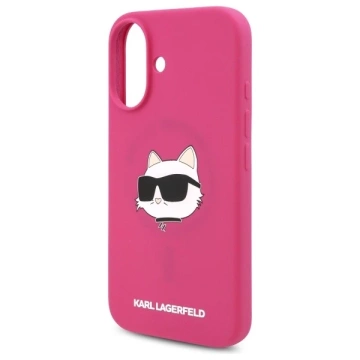Karl Lagerfeld Hülle für iPhone 16 6,1" Pink/Fuchsia Hardcase Silikon Choupette Head Print MagSafe