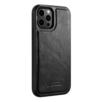 iCarer Leather Oil Wax Hülle mit echtem Leder bezogen für iPhone 12 Pro Max schwarz (ALI1206-BK)