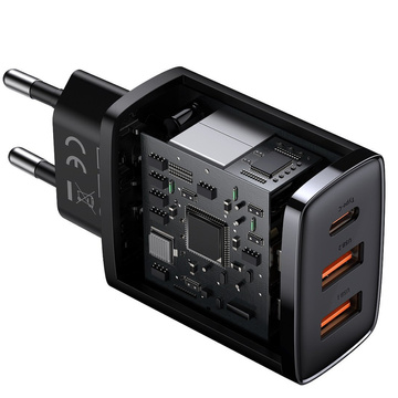 Baseus Kompaktes Schnellladegerät 2xUSB USB-C PD QC 3.0 3A 30W Schwarz
