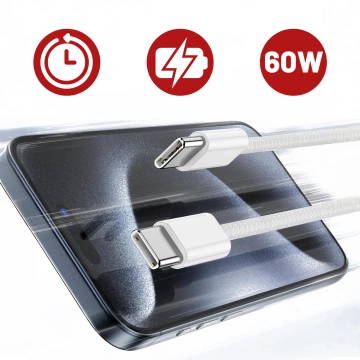 Oryginalny kabel Apple A2795 do ładowania USB-C 1m 60W do iPhone 15 / 16 Szybkie ładowanie Biały