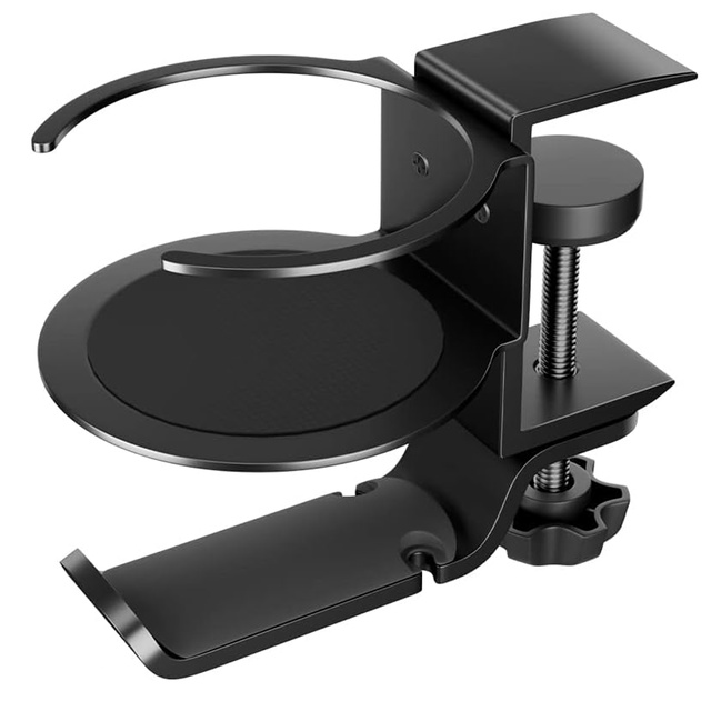 Uchwyt organizer na biurko 2w1 na kubek słuchawki kable biurkowy aluminiowy podstawka wieszak hak Alogy Czarny